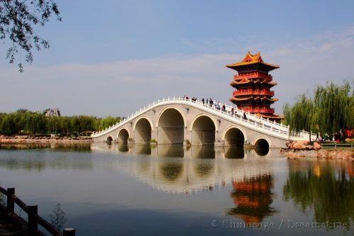 Henan, Kaifeng, garden, bridge, pagoda