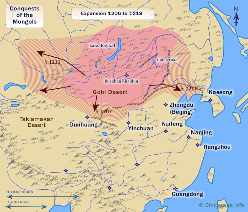 Map of conquest of Jin and Xi Xia 1206-19